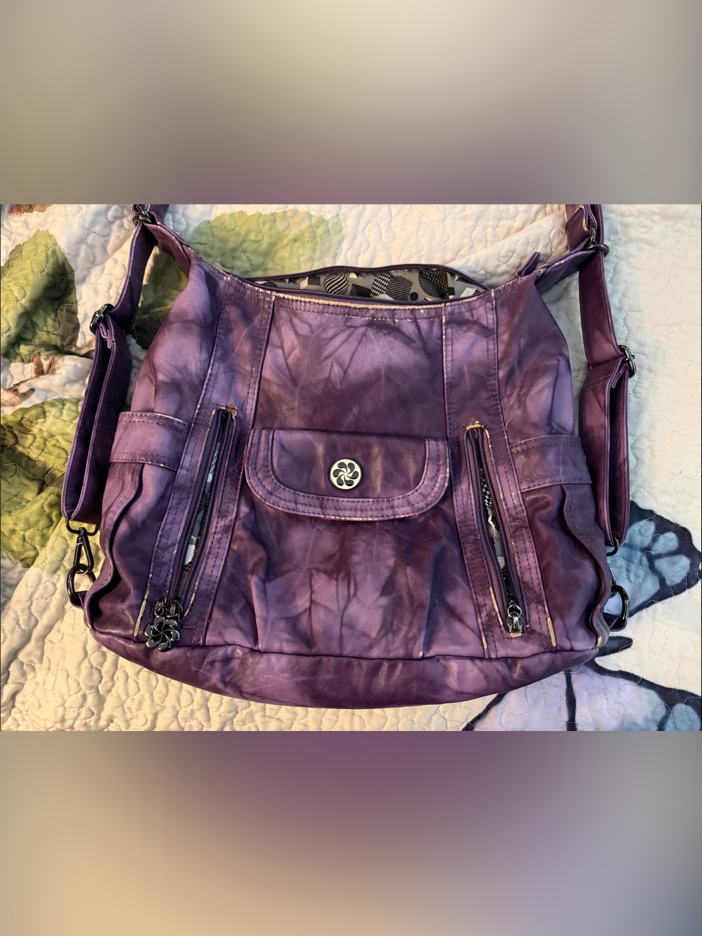 Angel Kiss Purple Tie-Dye Shoulder Bag with Zip Pockets